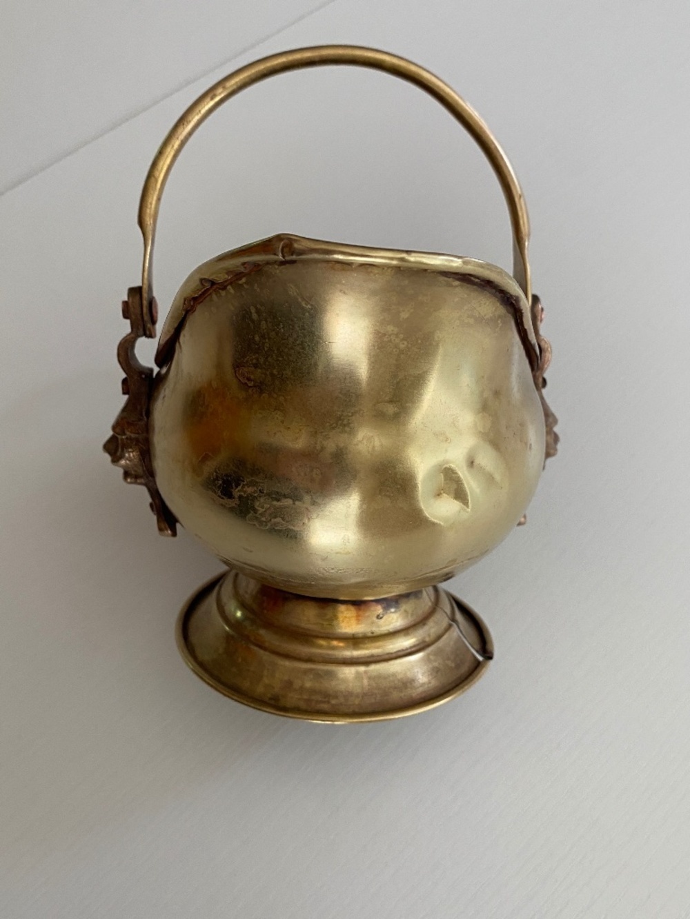 Antique Hand Crafted Mini Pitcher With Lion Heads & Blue White Painted Handle - Picture 8 of 14